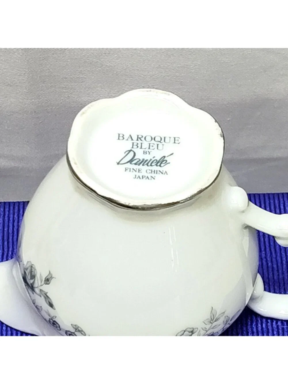 Baroque Bleu By Daniele Japan Fine China Creamer Scalloped Edge Silver Trim VTG